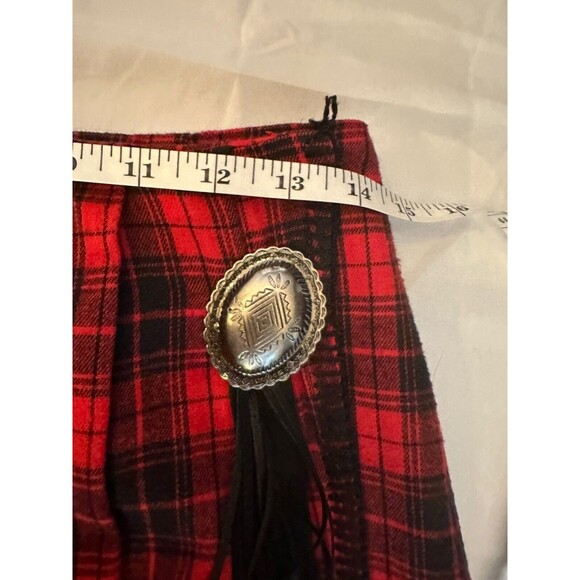 S.H.E. Southwestern Red Black Plaid Cotton Long Skirt Women’s 8 Leather Trim  C5 - Picture 9 of 10